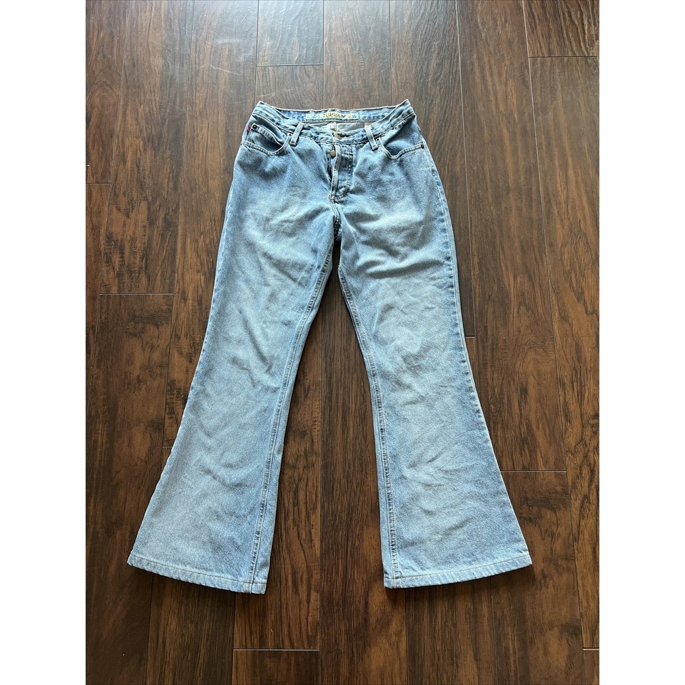 Vintage Mudd Bell Bottom Jeans Womens 9 Flare Leg Blue Denim Pants Embroidered